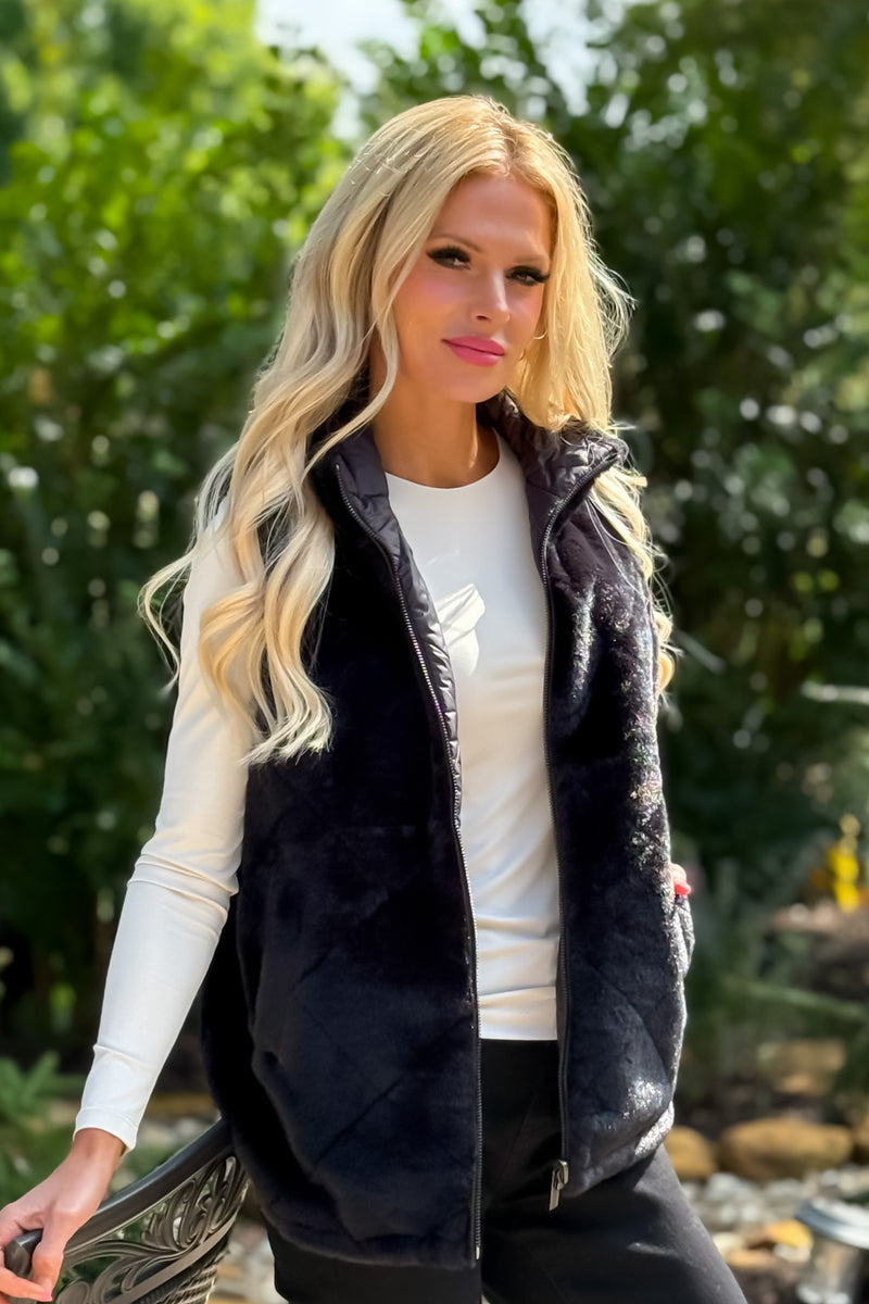 Charlie B Azha Reversible Faux Fur Vest : Black