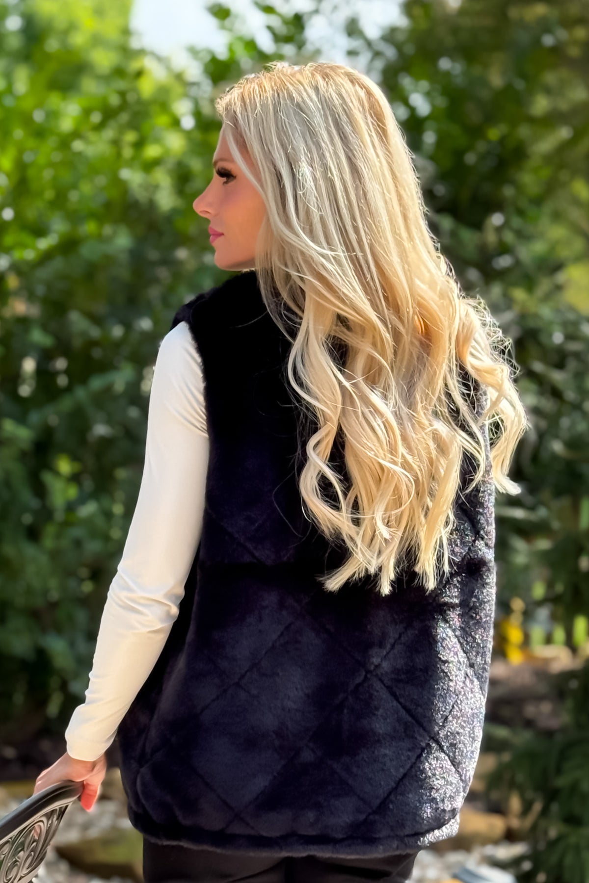 Charlie B Azha Reversible Faux Fur Vest : Black