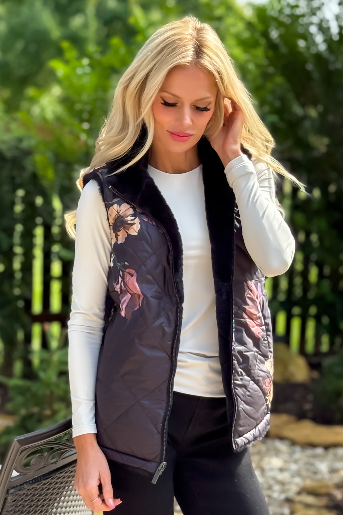 Charlie B Azha Reversible Faux Fur Vest : Black