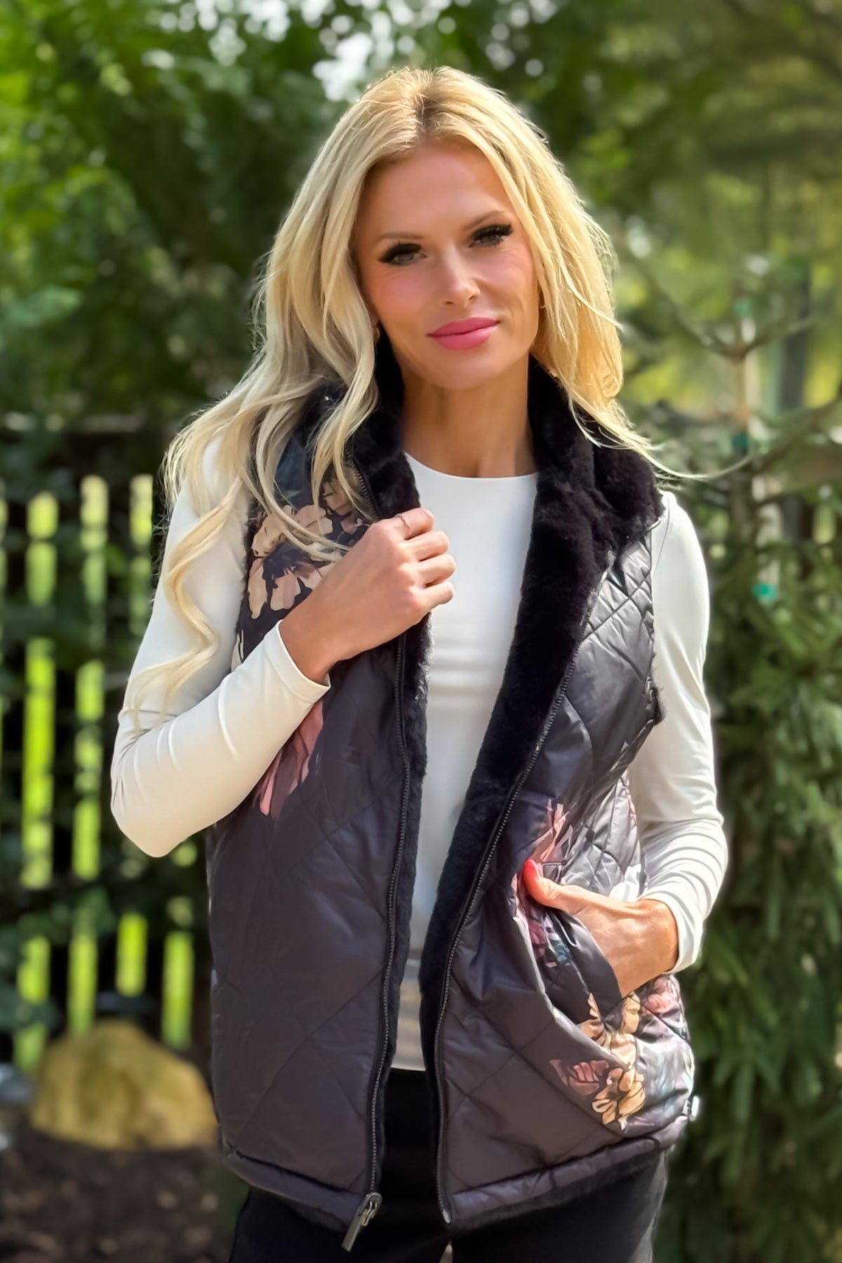 Charlie B Azha Reversible Faux Fur Vest : Black