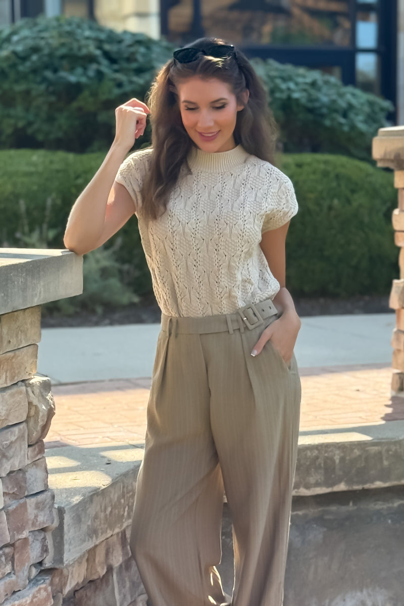 Skylah Cable Knit Mock Neck Sweater : Oatmeal