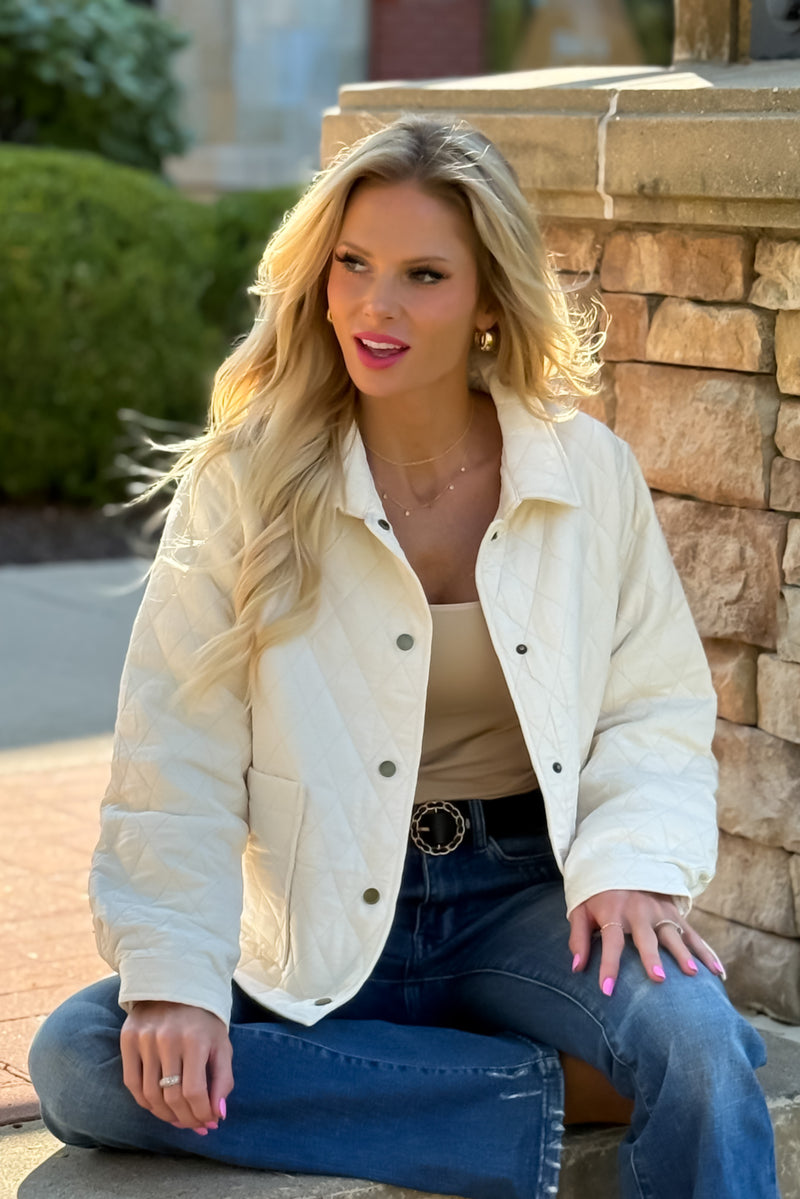 Skye Textured Quilted Jacket : Cream
