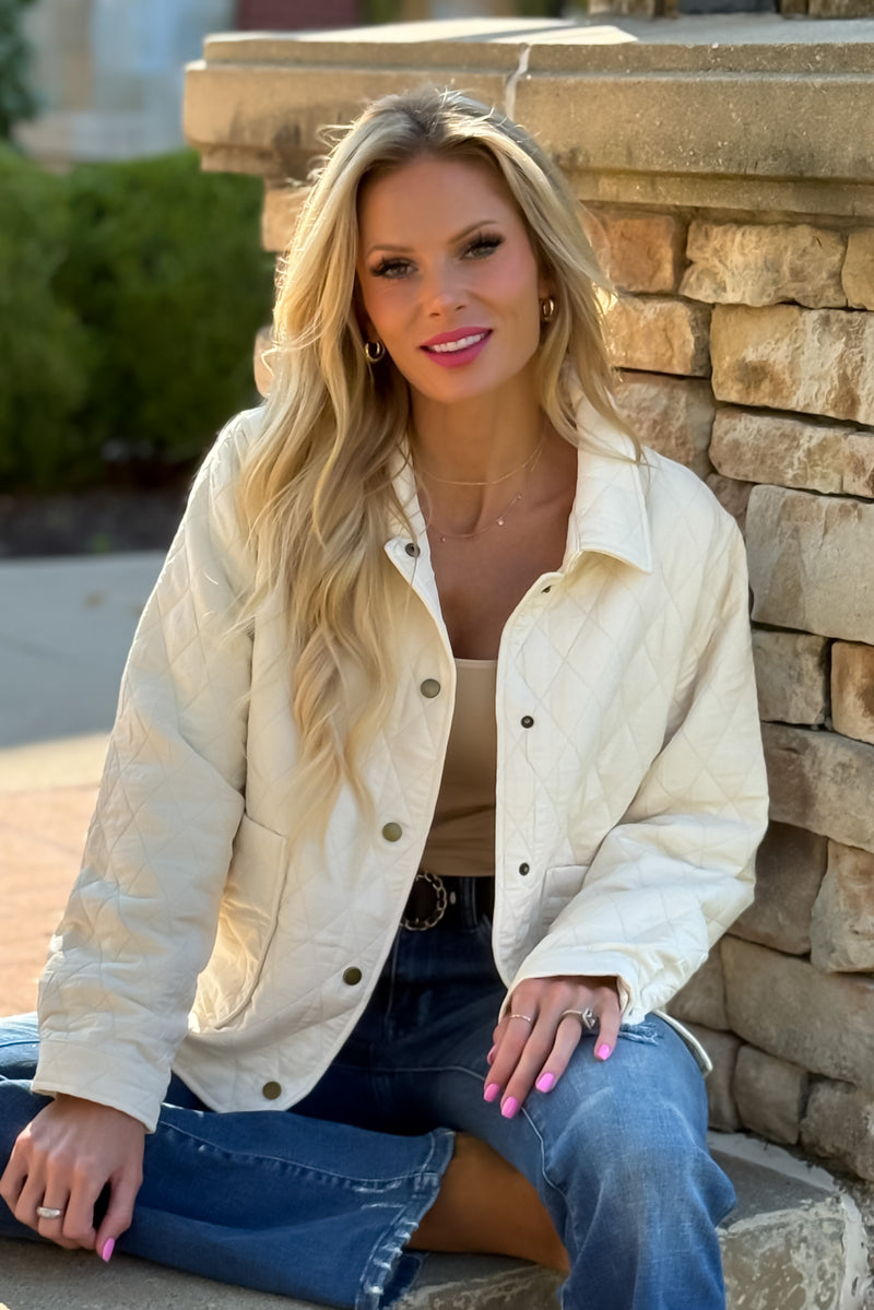 Skye Textured Quilted Jacket : Cream
