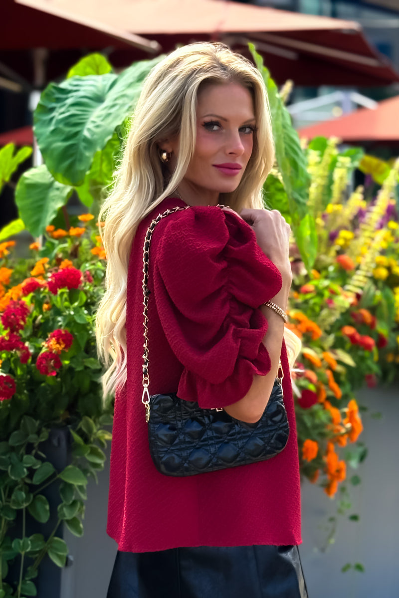 Minta Puff Sleeve Knit Top : Red