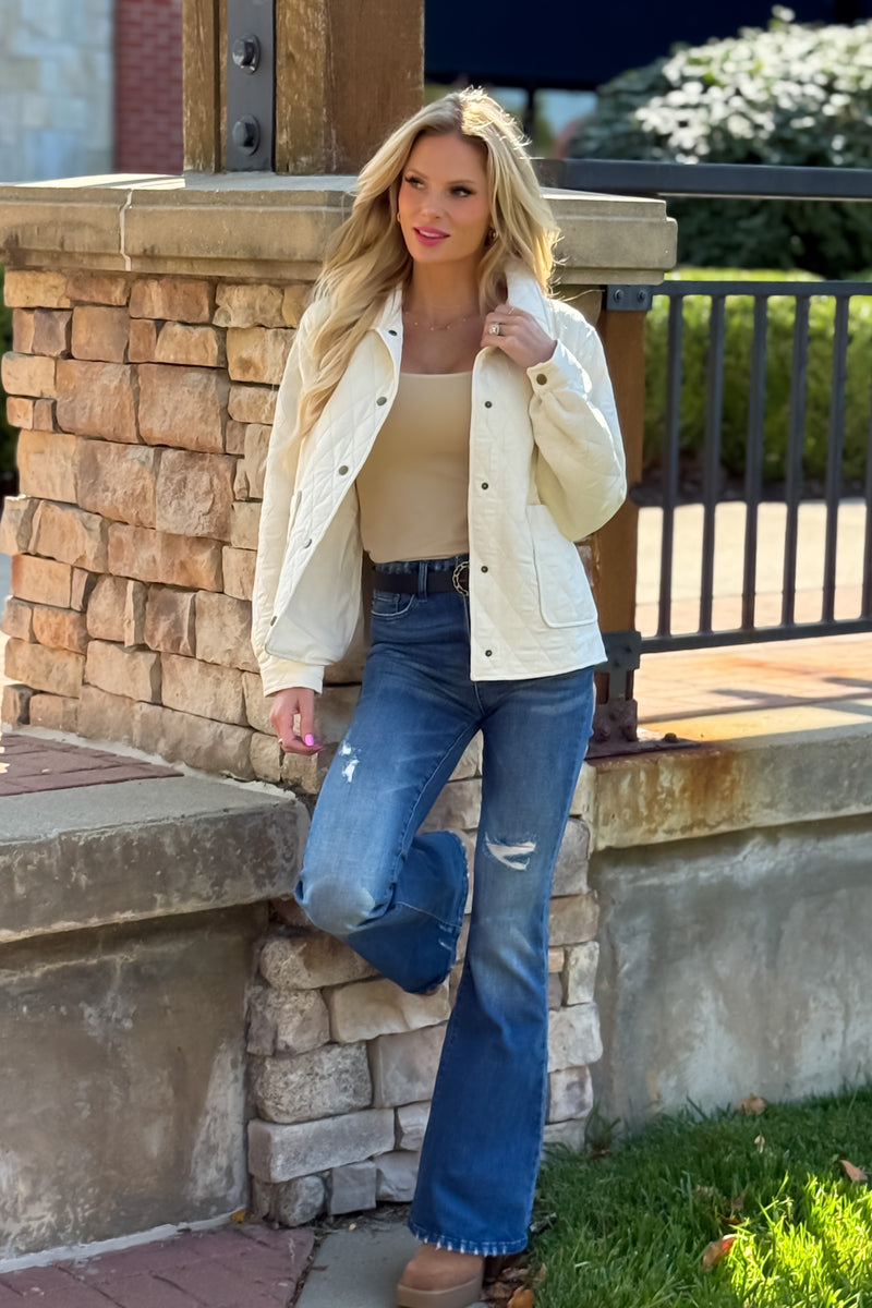 Skye Textured Quilted Jacket : Cream
