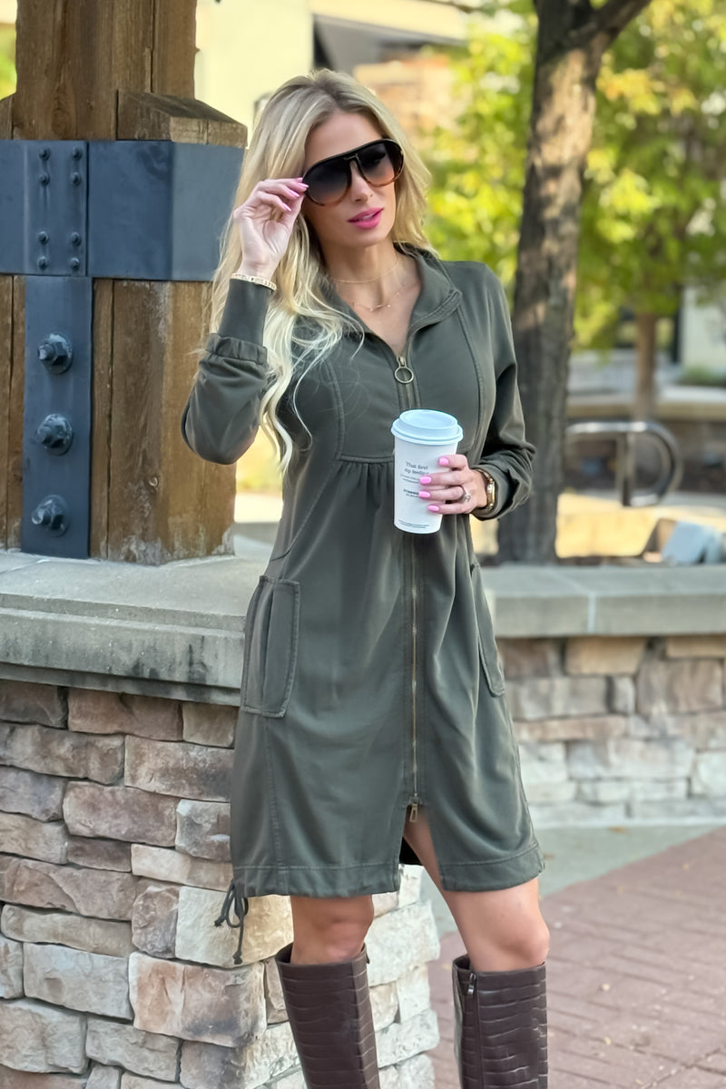 XCVI Benny Fleece Funnel Neck Dress or Longcoat : Deep Green