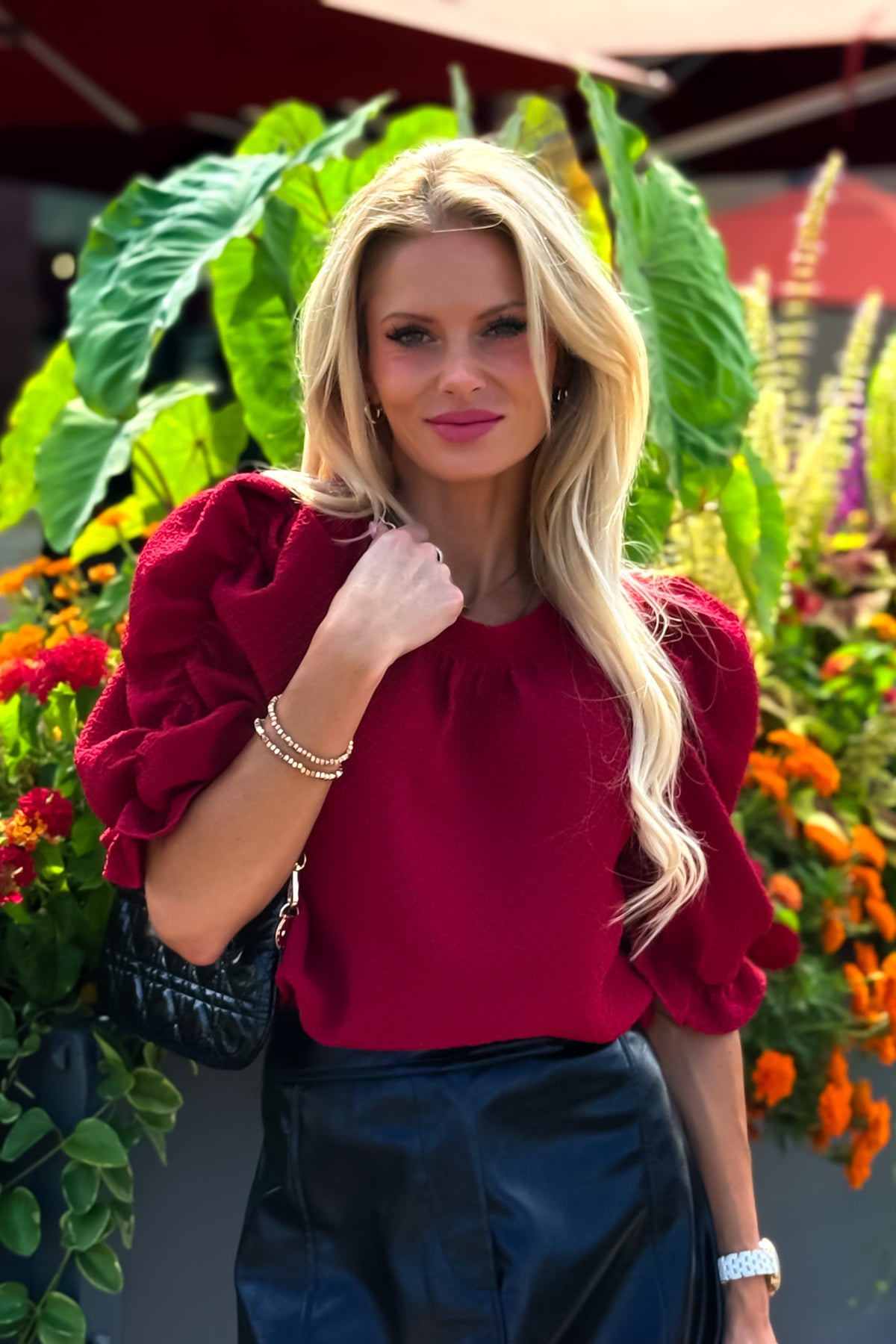 Minta Puff Sleeve Knit Top : Red