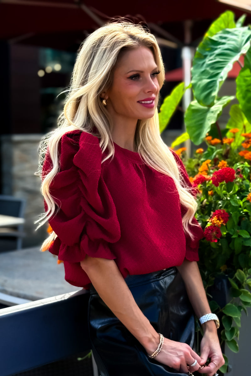 Minta Puff Sleeve Knit Top : Red