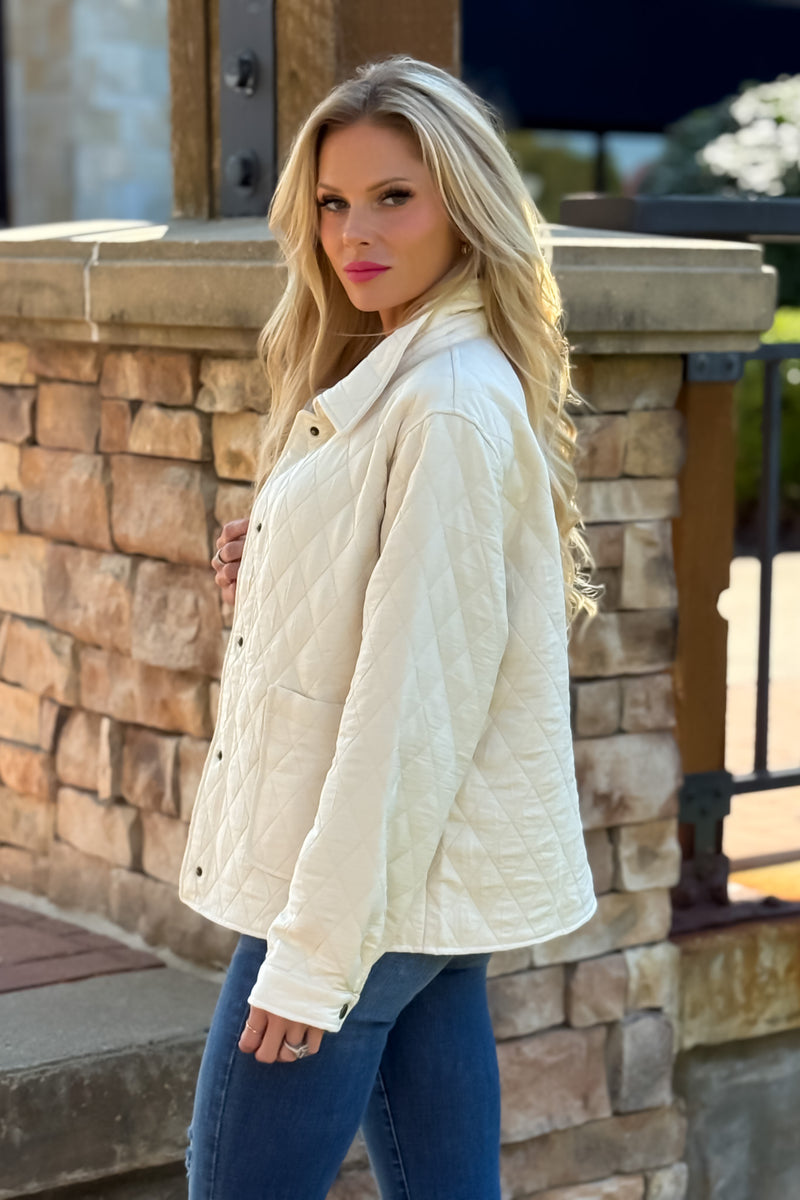 Skye Textured Quilted Jacket : Cream