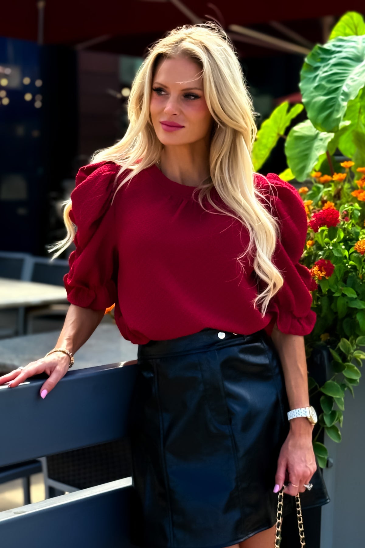 Minta Puff Sleeve Knit Top : Red