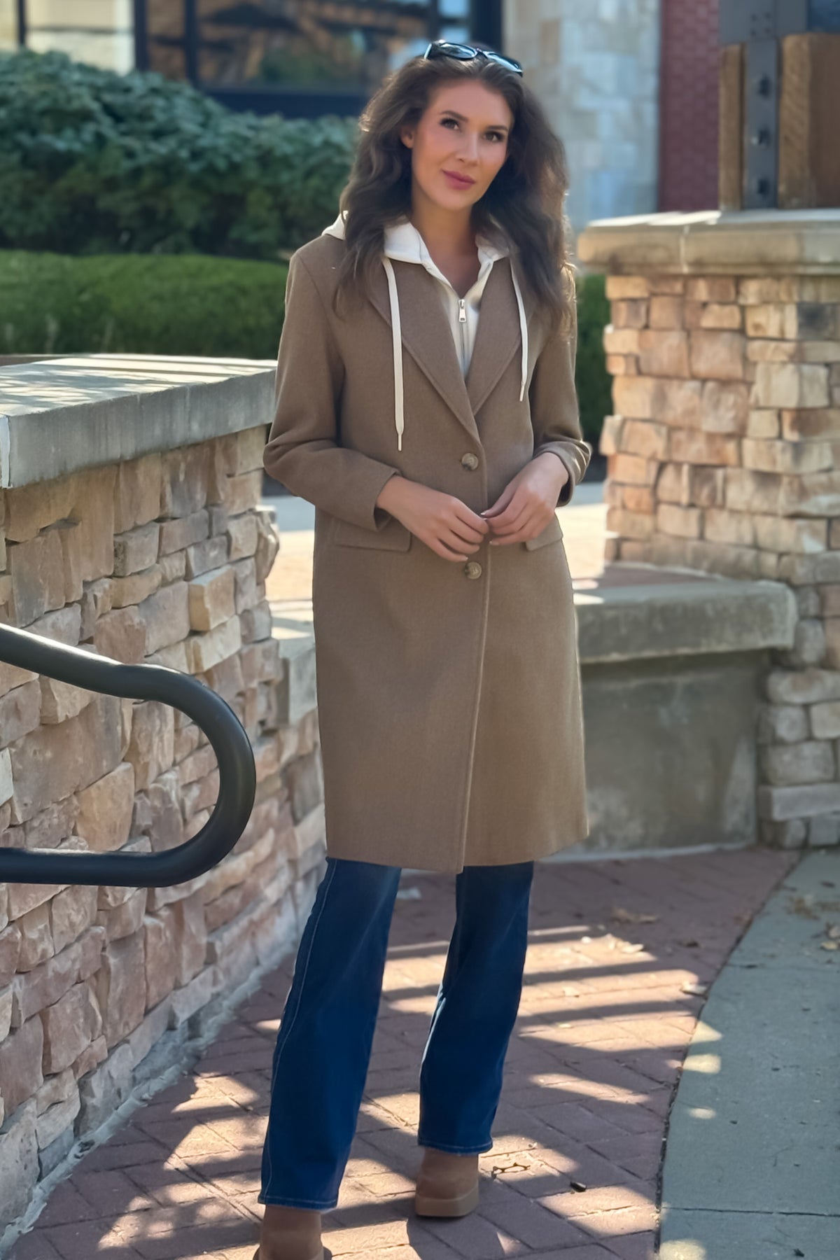 Tribal Sylvie Trench Coat w/ Hoodie : Biscotti