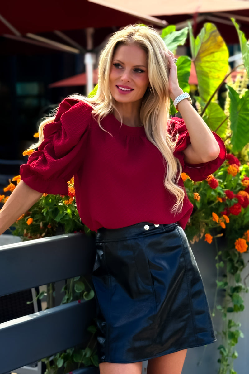 Minta Puff Sleeve Knit Top : Red