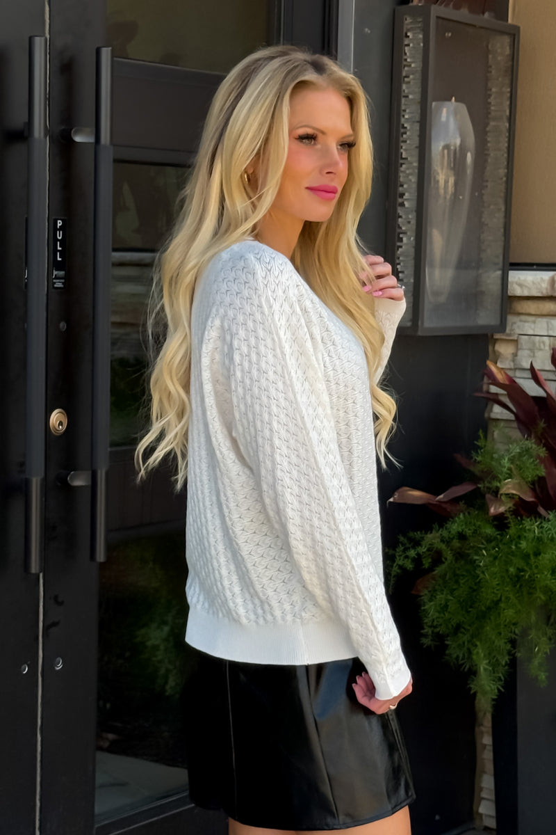 Yasmina Fine Gauge Pointelle Sweater : Off White
