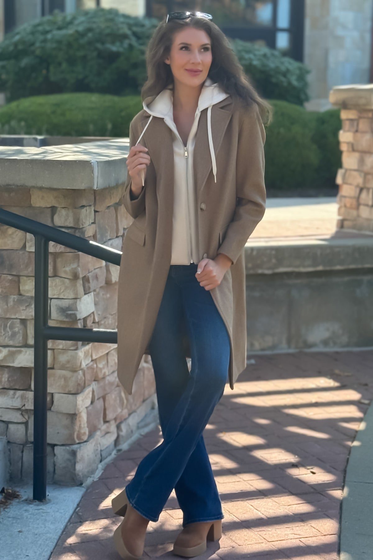 Tribal Sylvie Trench Coat w/ Hoodie : Biscotti