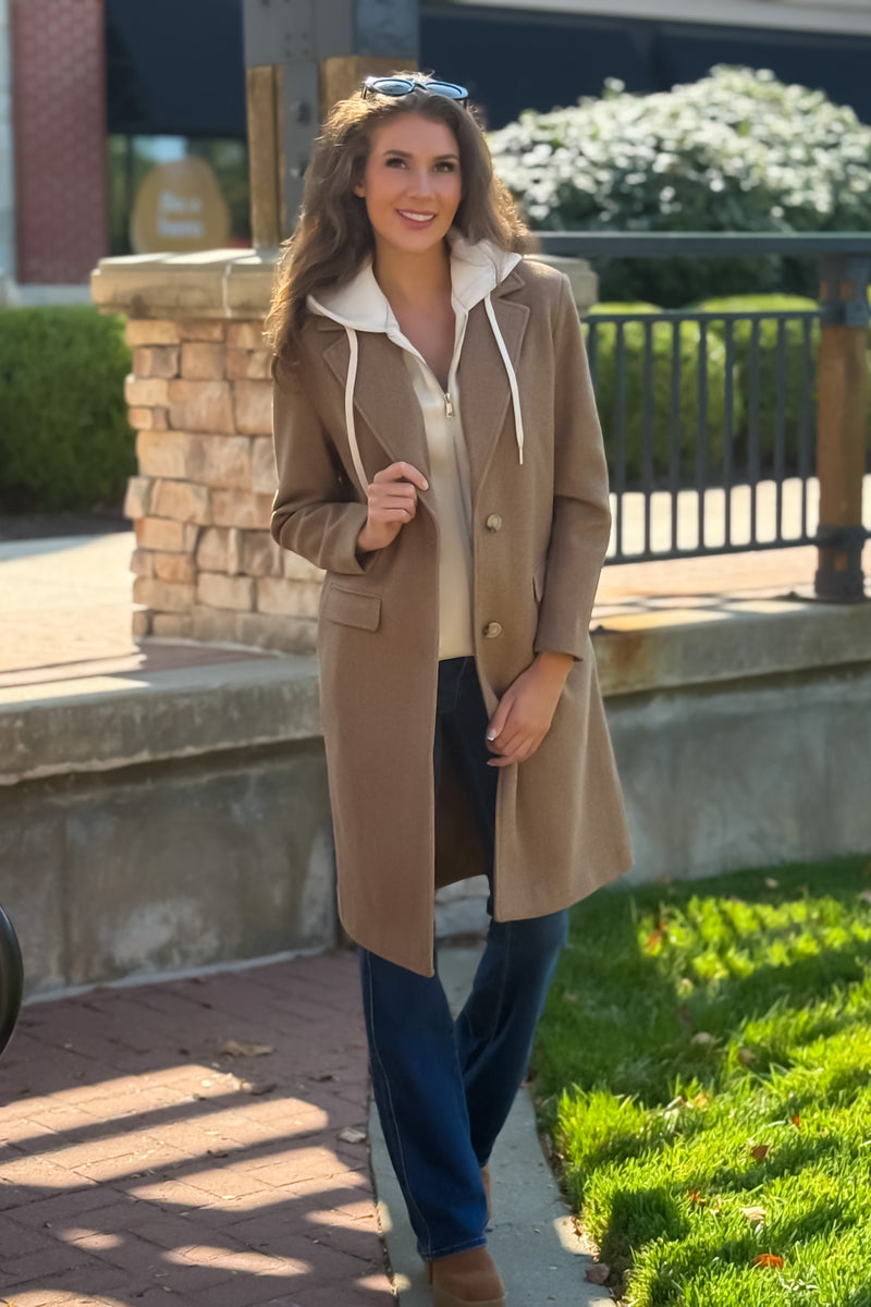 Tribal Sylvie Trench Coat w/ Hoodie : Biscotti
