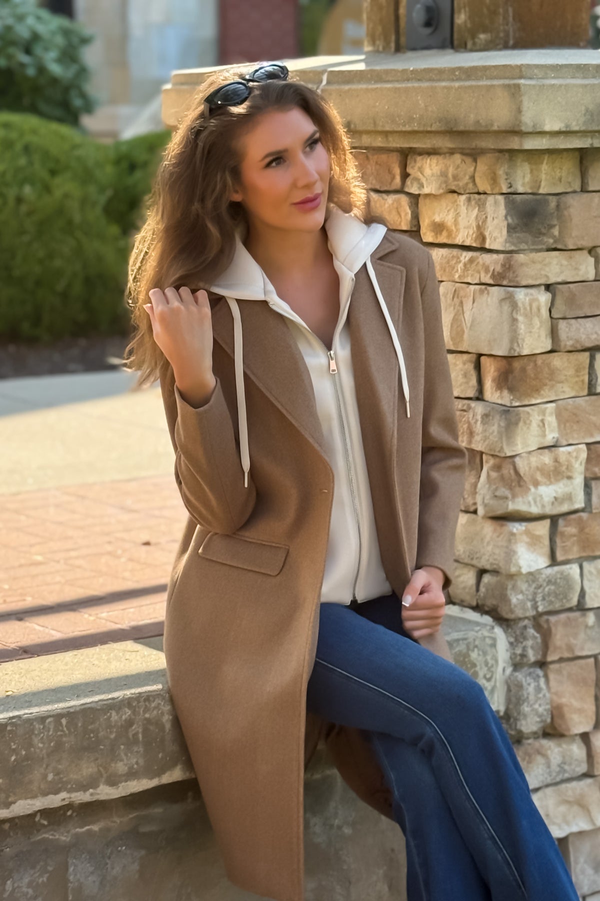 Tribal Sylvie Trench Coat w/ Hoodie : Biscotti