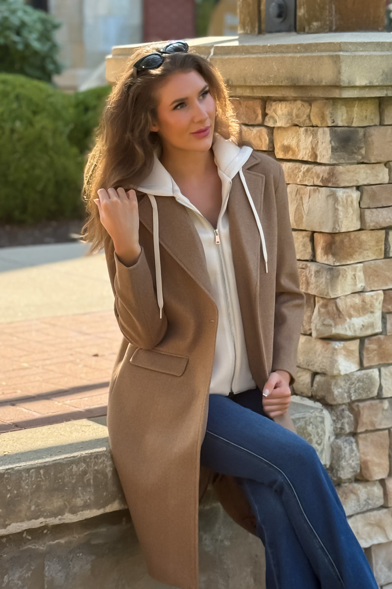 Tribal Sylvie Trench Coat w/ Hoodie : Biscotti