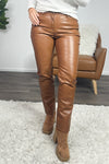 Tribal Laurel Faux Leather 5 Pocket Pant : Cognac