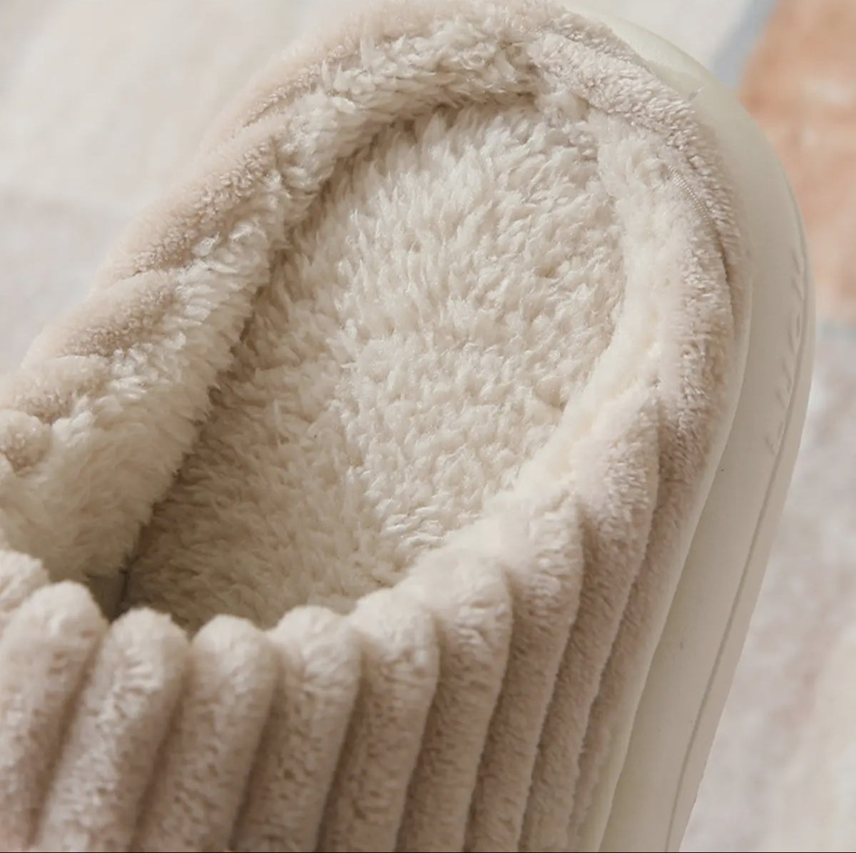Checkered Fuzzy Warm Slippers : Grey or Cream