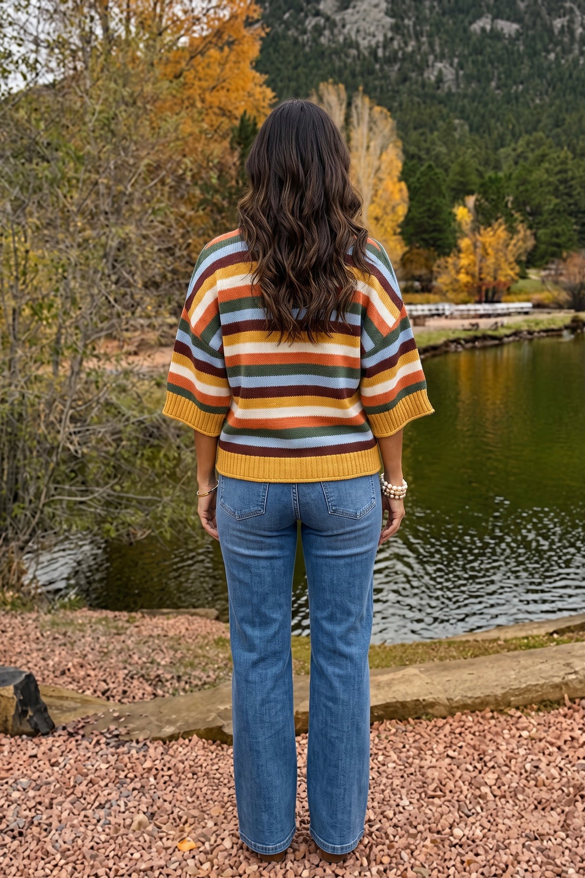 Dottie Multi Stripe Blend Sweater Cardigan : Mustard Multi