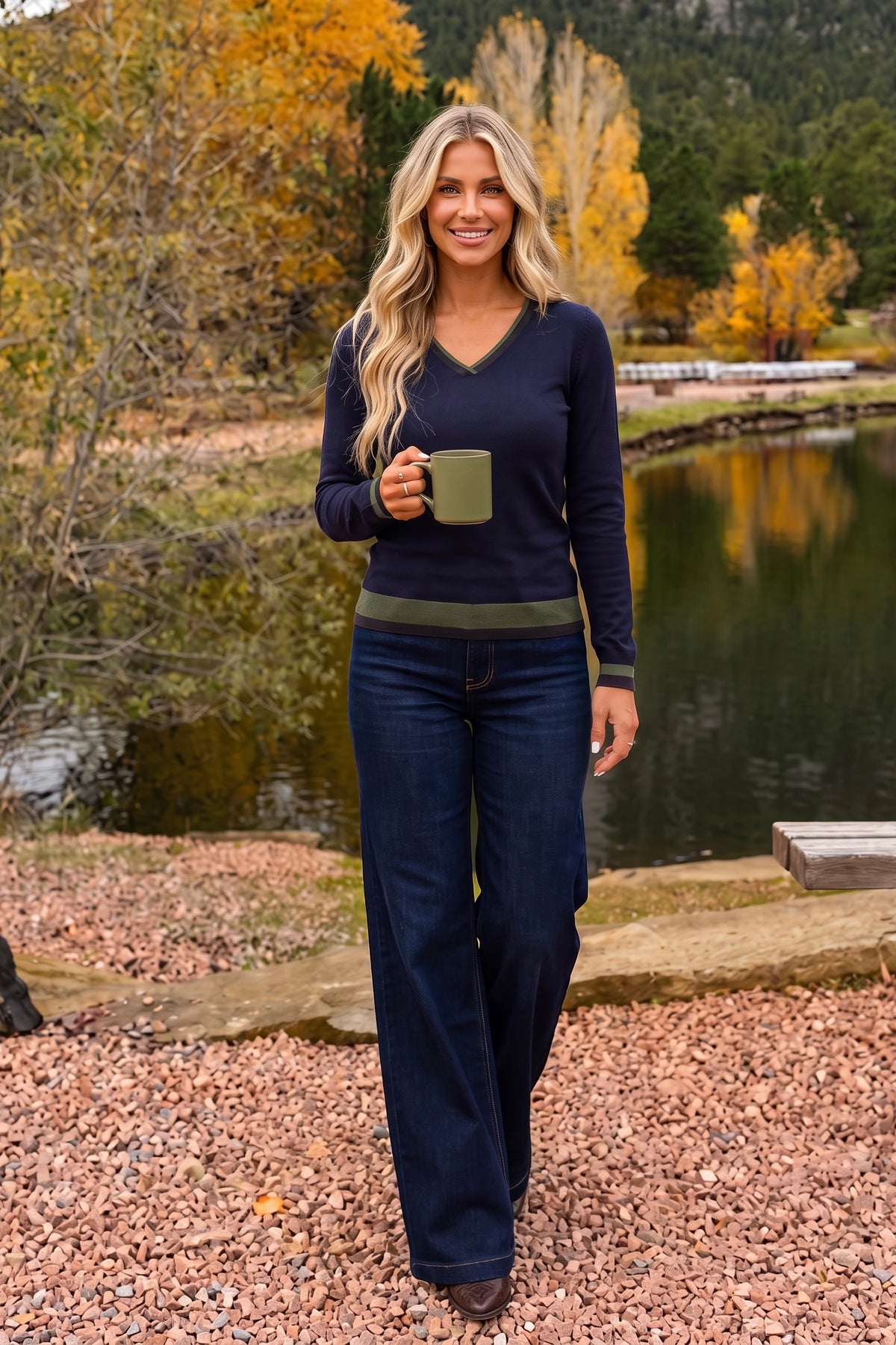 Liverpool Brisa V-Neck Sweater : Navy