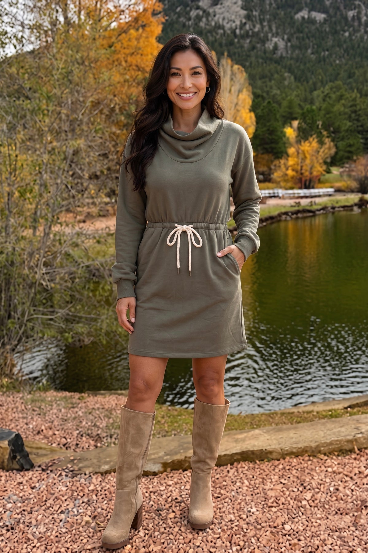 Casiane Drop Shoulder Mini Dress : Olive