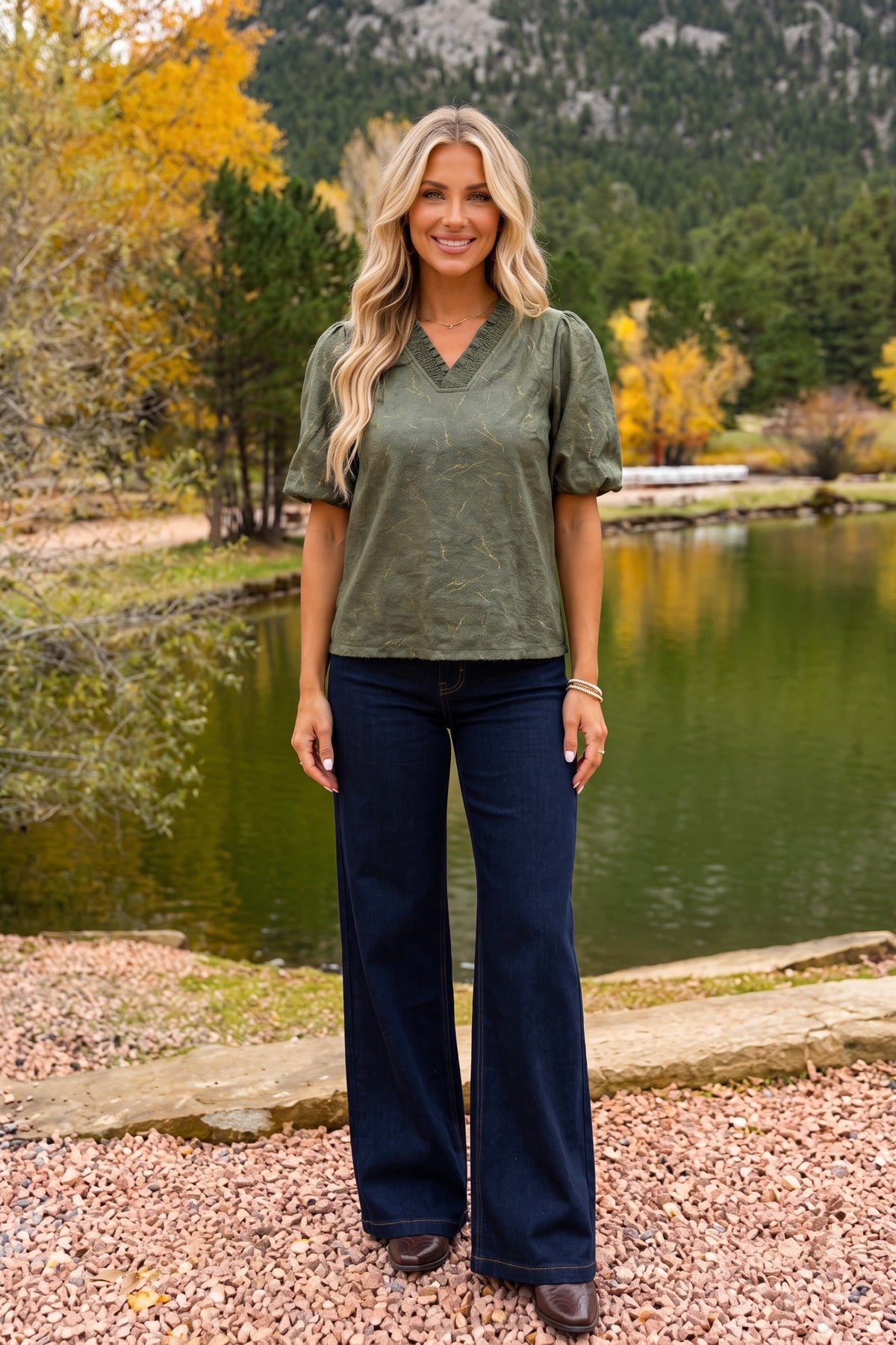 Jara Ruffle Faux Leather Top : Olive