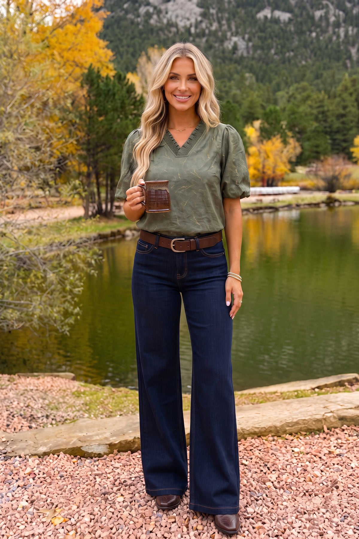 Jara Ruffle Faux Leather Top : Olive
