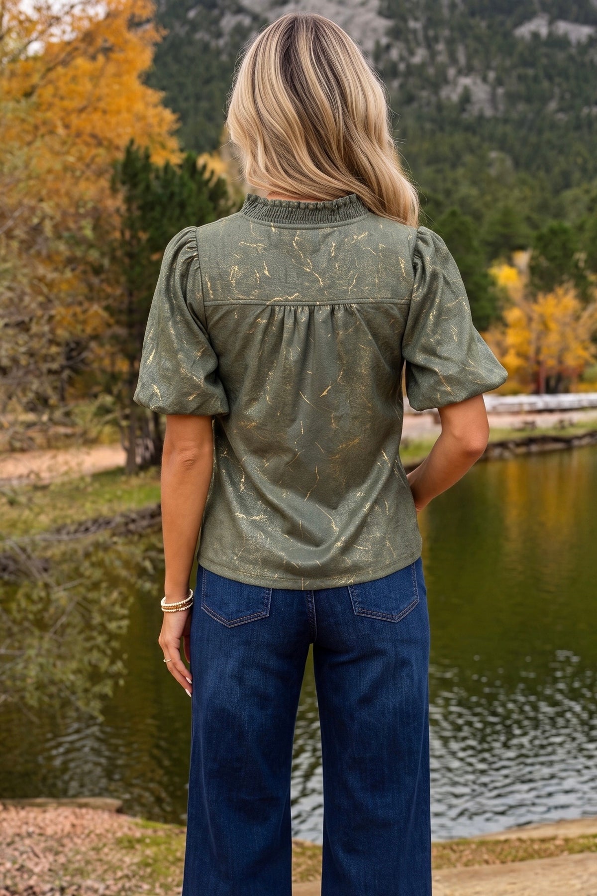 Jara Ruffle Faux Leather Top : Olive