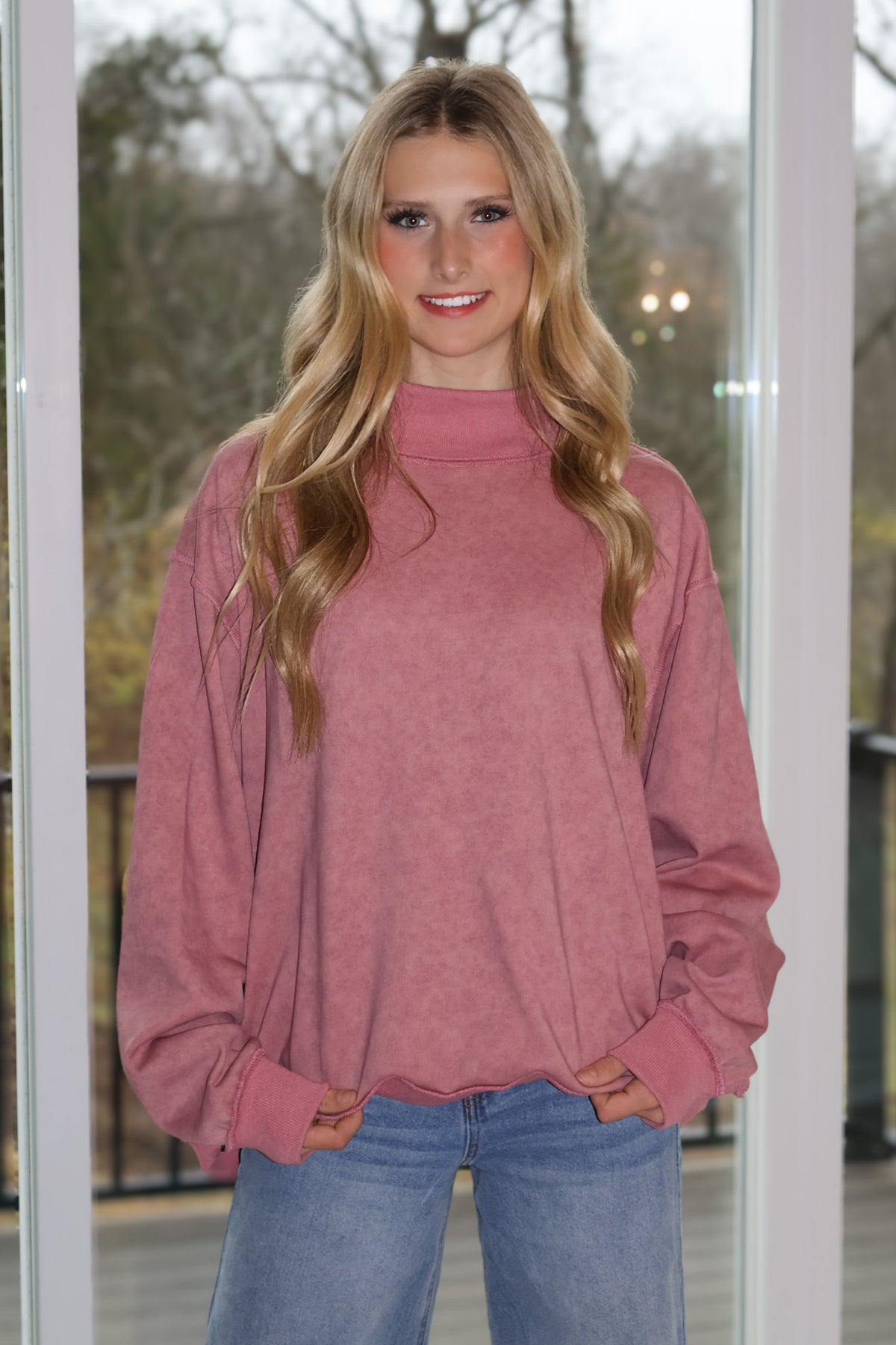 Alessia Oversized Mock Neck Pullover : Mauve