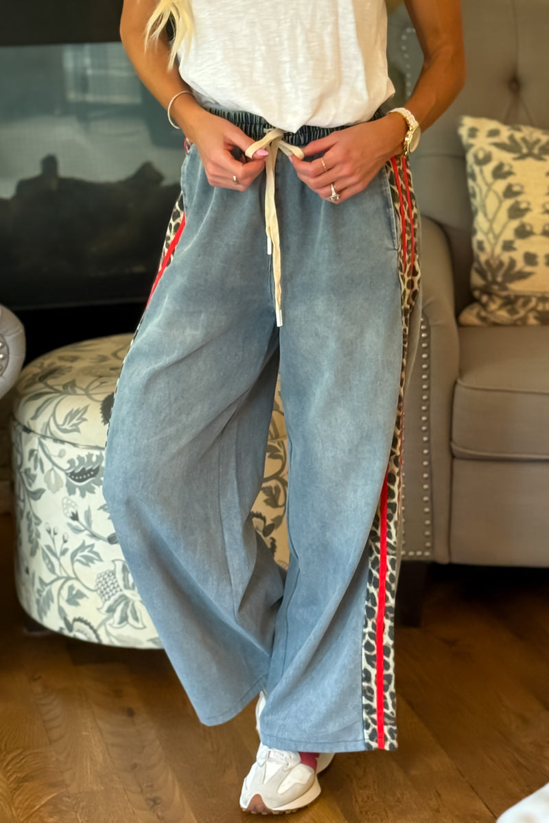 Jodifl Lilijana Leopard Accent Striped Jean : Red/Denim