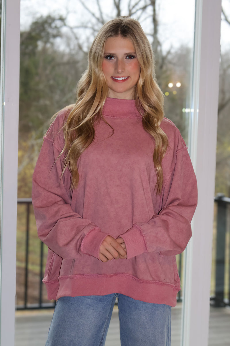 Alessia Oversized Mock Neck Pullover : Mauve