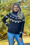 Tribal Nyah Mock Neck Printed Sweater : Walnut