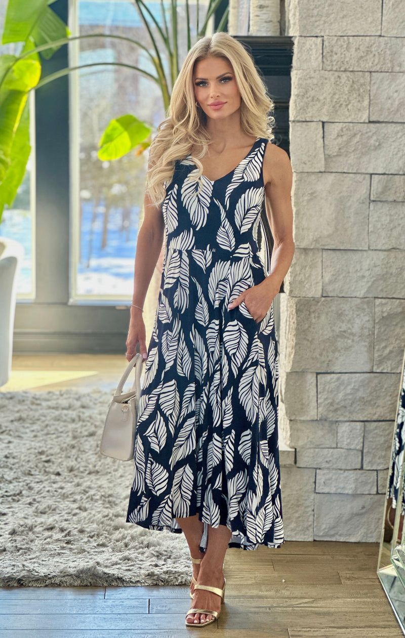 Tribal Amina Printed Sleeveless High Lo Dress : Indigo