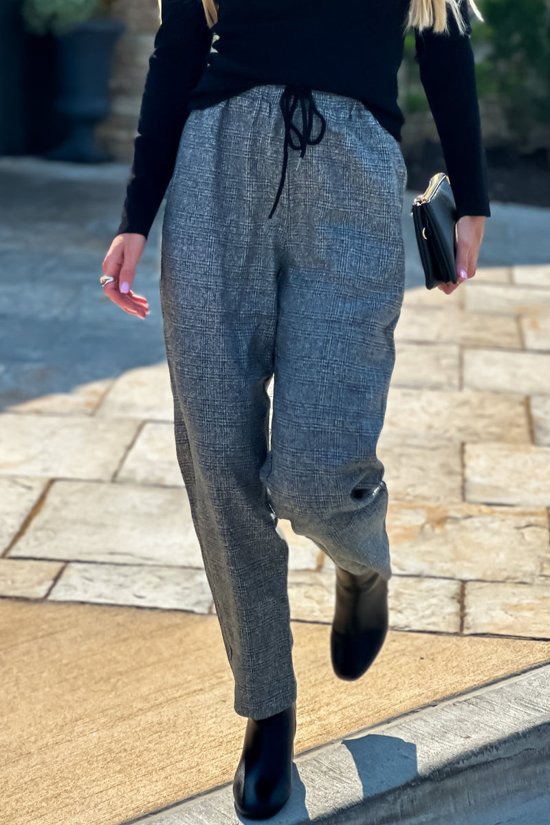 Midtown Strolls Twill Pull On Pants : Charcoal/Plaid