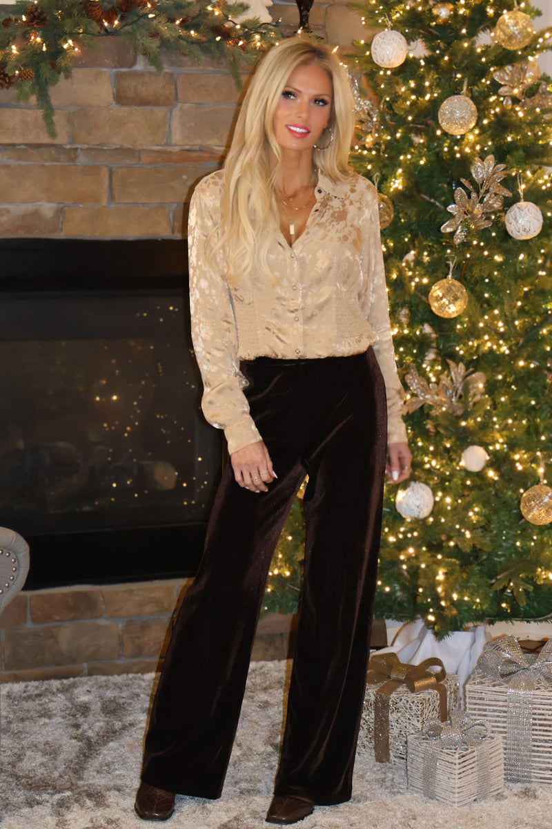 Jobelle Velvet High Rise Pants : Brown