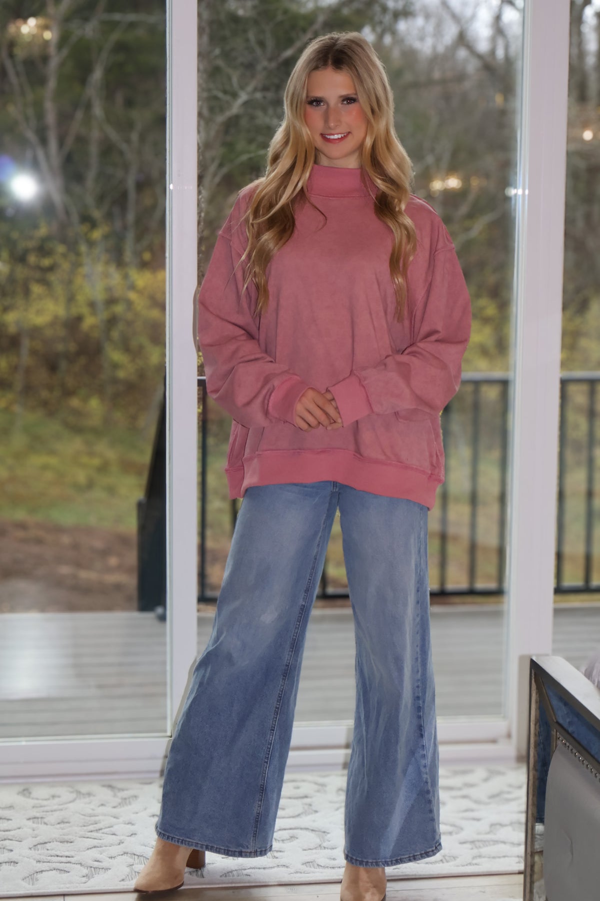 Alessia Oversized Mock Neck Pullover : Mauve
