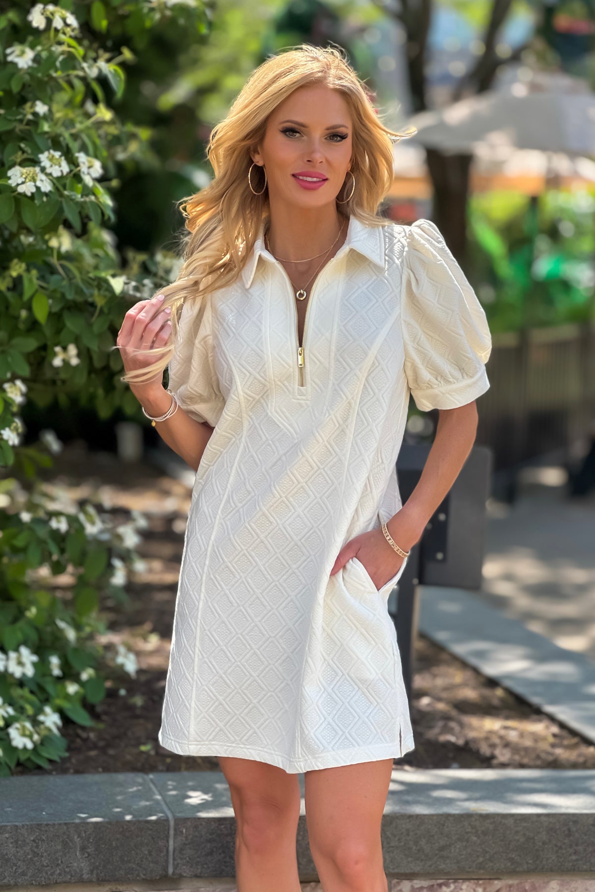 Shea Embossed Detail Midi Dress : Cream