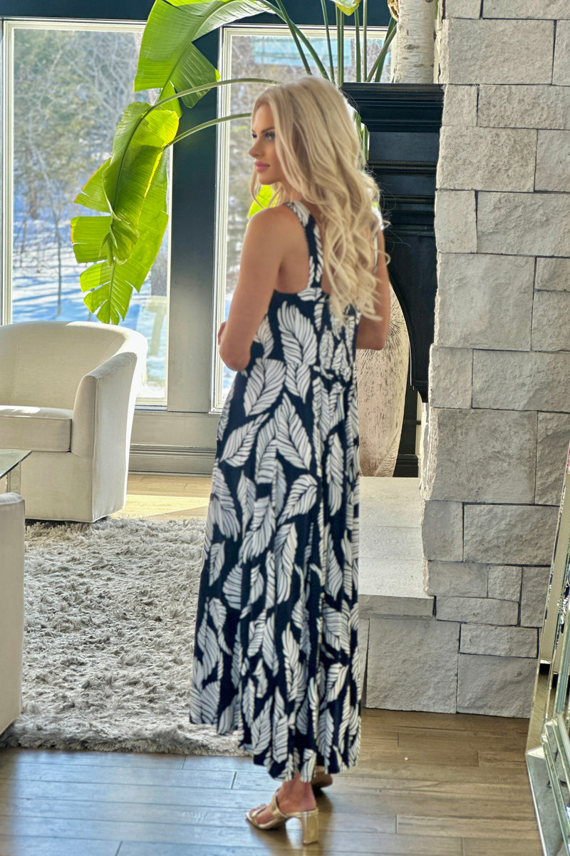Tribal Amina Printed Sleeveless High Lo Dress : Indigo