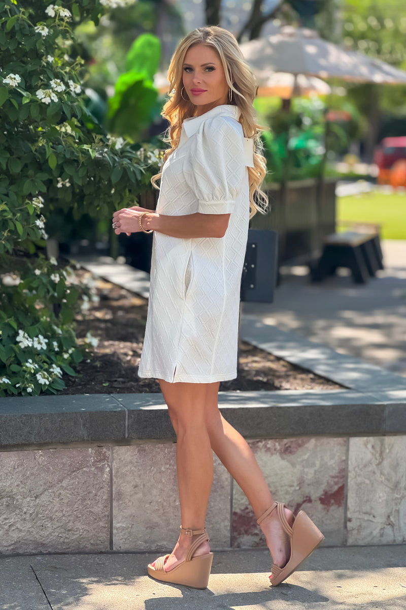 Shea Embossed Detail Midi Dress : Cream
