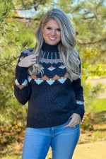 Tribal Nyah Mock Neck Printed Sweater : Walnut