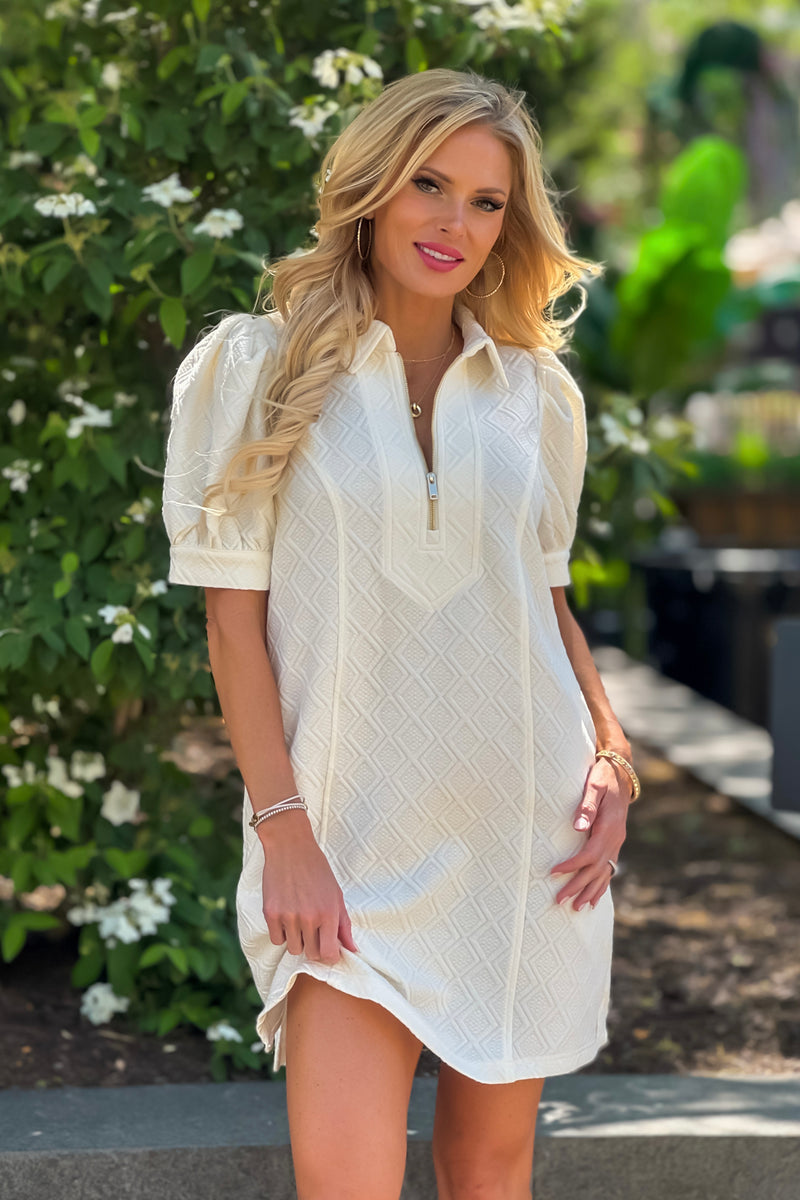 Shea Embossed Detail Midi Dress : Cream
