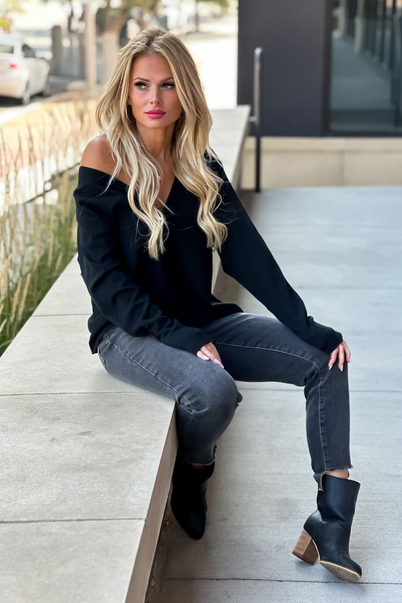 Just Your Style Double V-Neck Cardigan : Black