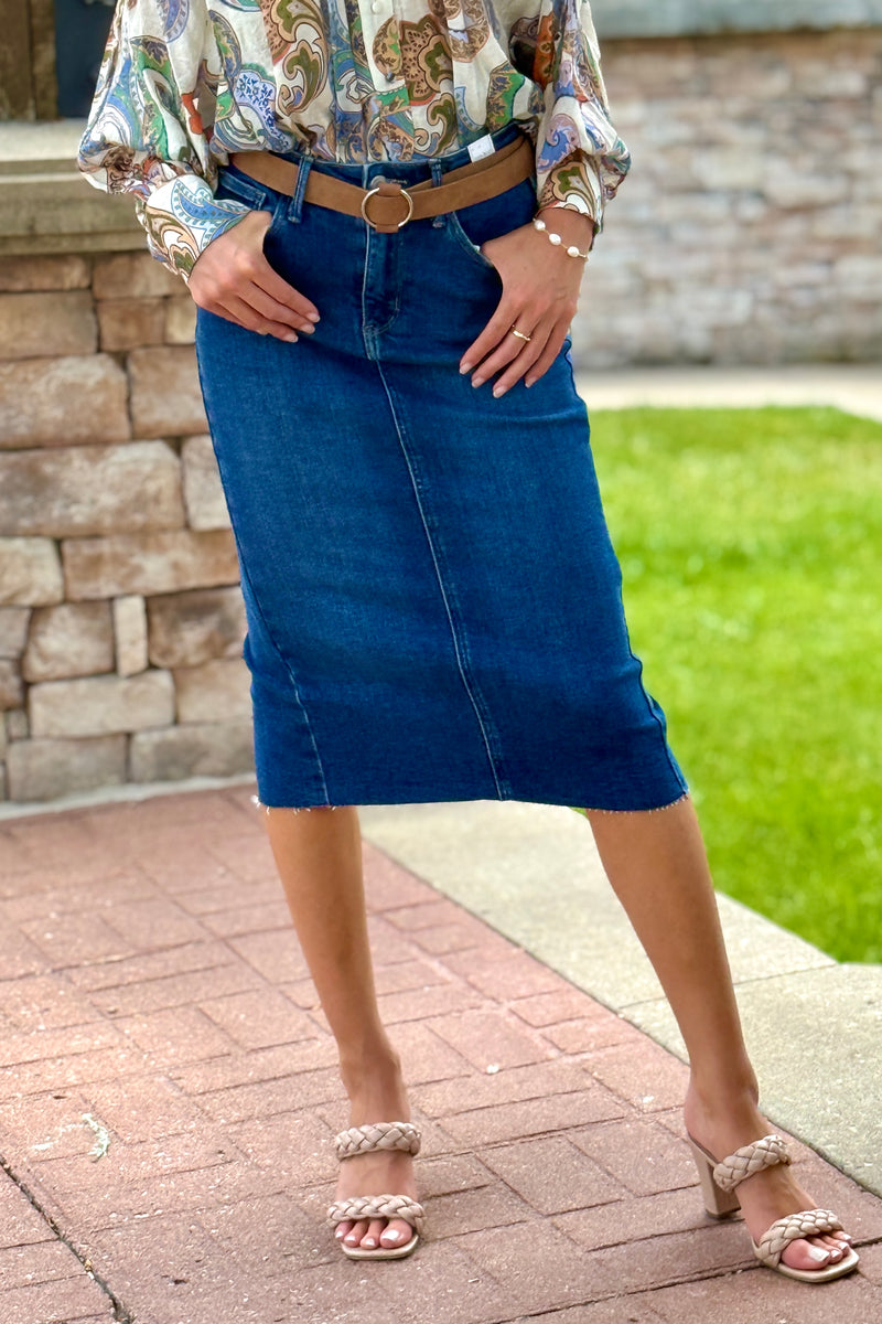 Judy Blue Arya High Waist Mid Length Skirt : Dark