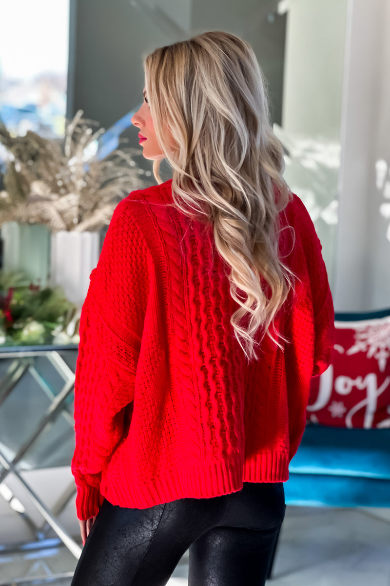  Merci Under The Mistletoe Cable Knit Sweater : Red – TeaElla