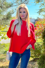 Elizabeth Mock Neck Pullover Sweater : Red