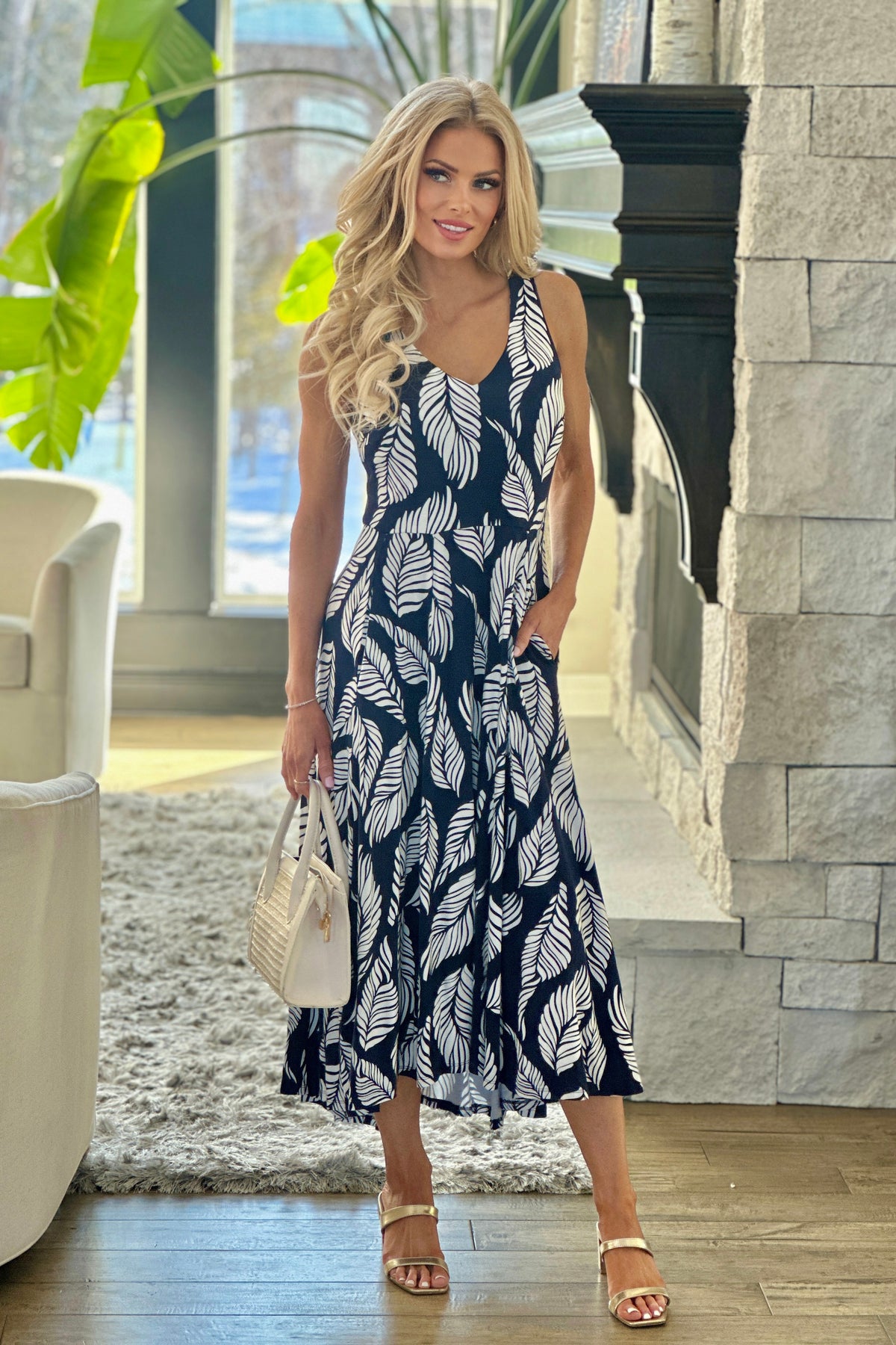Tribal Amina Printed Sleeveless High Lo Dress : Indigo