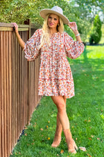 Darci Floral Print Dress : Rust