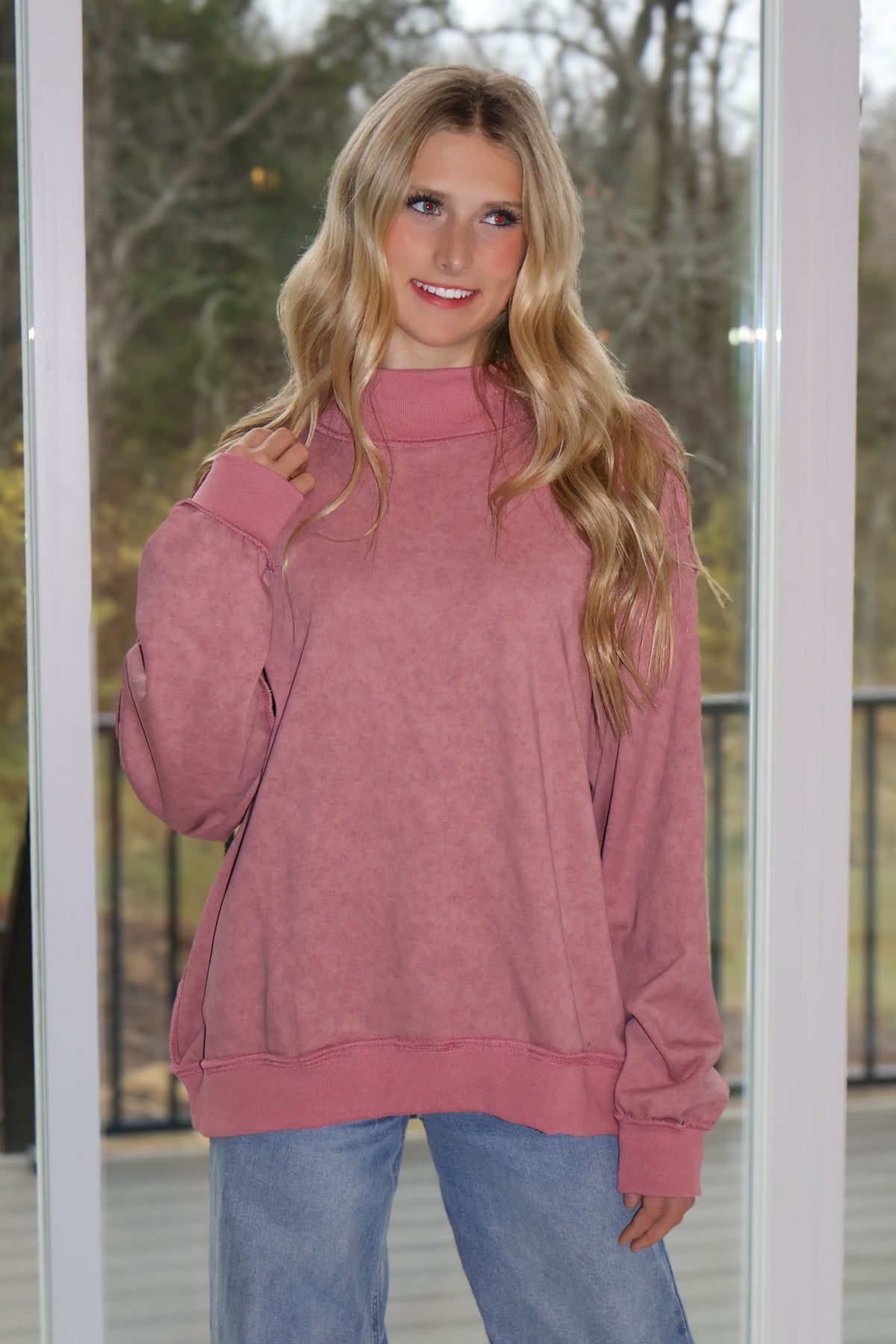 Alessia Oversized Mock Neck Pullover : Mauve