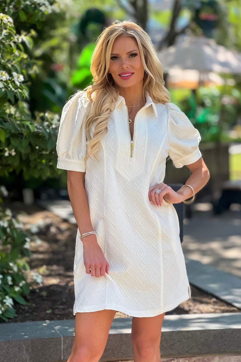 Shea Embossed Detail Midi Dress : Cream